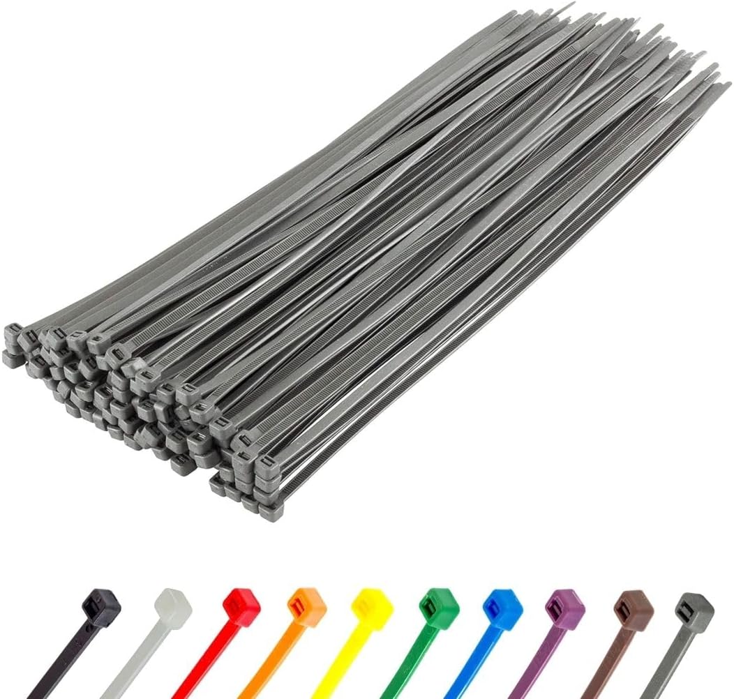 GTSE 12 Inch Silver/Gray Zip Ties, 100 Pack, 50lb Strength, UV Resistant Long Nylon Grey Cable Ties, Self-Locking 12" Tie Wraps