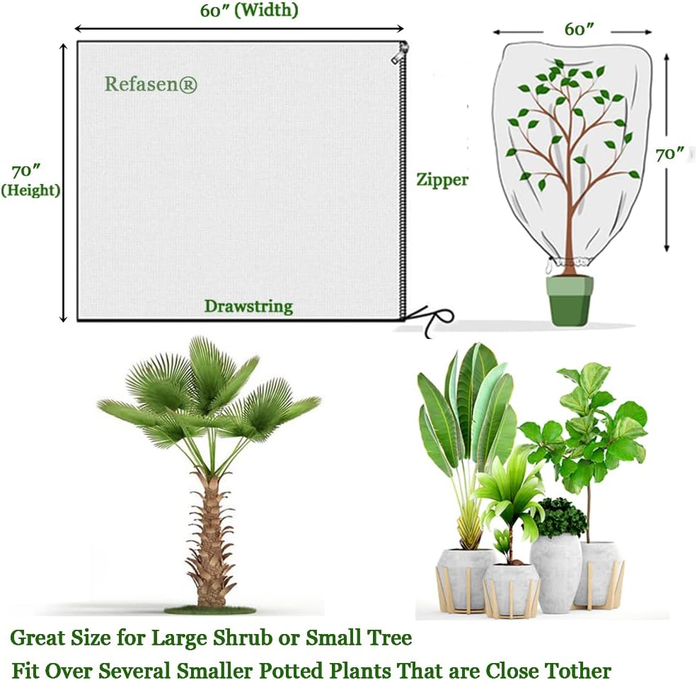 Plant Covers Freeze Protection,2 Packs 70”H X60”W 2.2oz Frost Blankets for Outdoor Plants Frost Cloth with Zipper Drawstring-Protect Trees from Cold Frost Pest