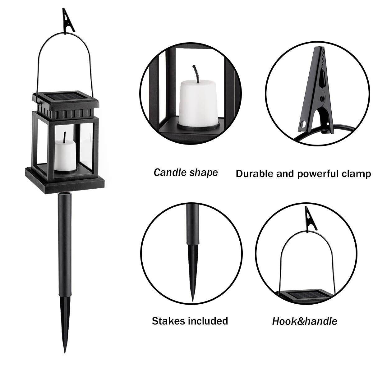 GIGALUMI Solar Hanging Lanterns 8 Pack, Warm White Candle Effect Light for Garden, Patio, Lawn, Model 6925