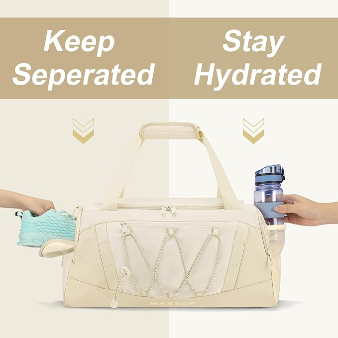 MAXTOP Gym Bag for Women Men Travel Duffle Bag Large Capacity Carry On Weekender Overnight Bag With Shoe Compartment Gym Tote Dry Wet Separation Duffel Bag for Travel