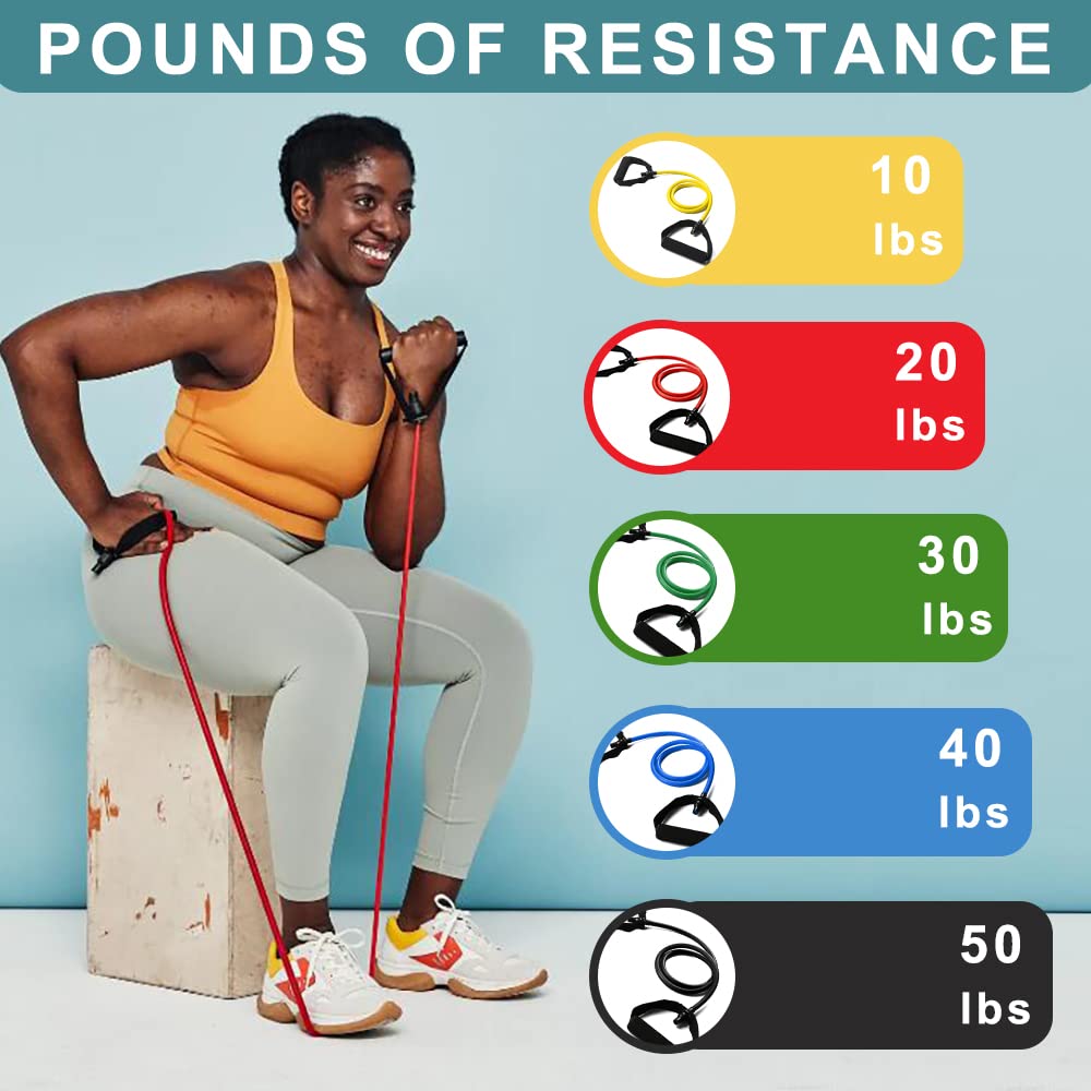 Resistance Bands with Handles, Single Resistance Bands, Exercise Bands with Handles, for Resistance Training, Physical Therapy, Home Workouts, Fitness, Pilates, Boxing Strength Training (10lbs)