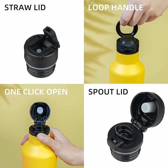 BJPKPK Insulated Water Bottle With Straw 25oz Stainless Steel Water Bottles With 2 Lids And Carry Handle Reusable Travel Metal Thermal Flask,Rainbow