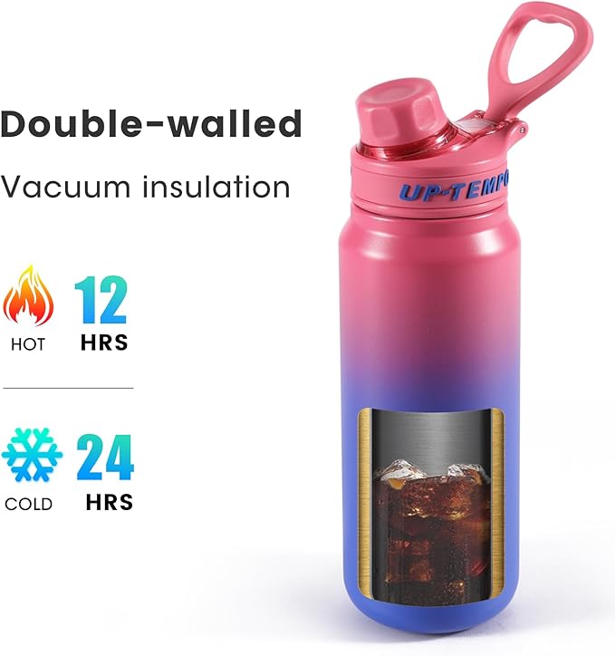 28oz Sports Water Bottle with Straw, Stainless Steel Vacuum Insulated Cooling Water Bottle, Leak Proof Metal Water Bottle, Double Insulated, Suitable for Sports, Gym and Travel (Rose & Blue)