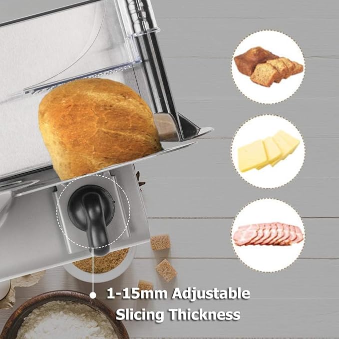 ROVSUN Meat Slicer, 7.5 inch 150W Electric Deli Slicer Machine with Stainless Steel Blade, Frozen Food Slicer with Adjustable Thickness(0-15mm), Easy to Clean for Meat, Cheese, Bread