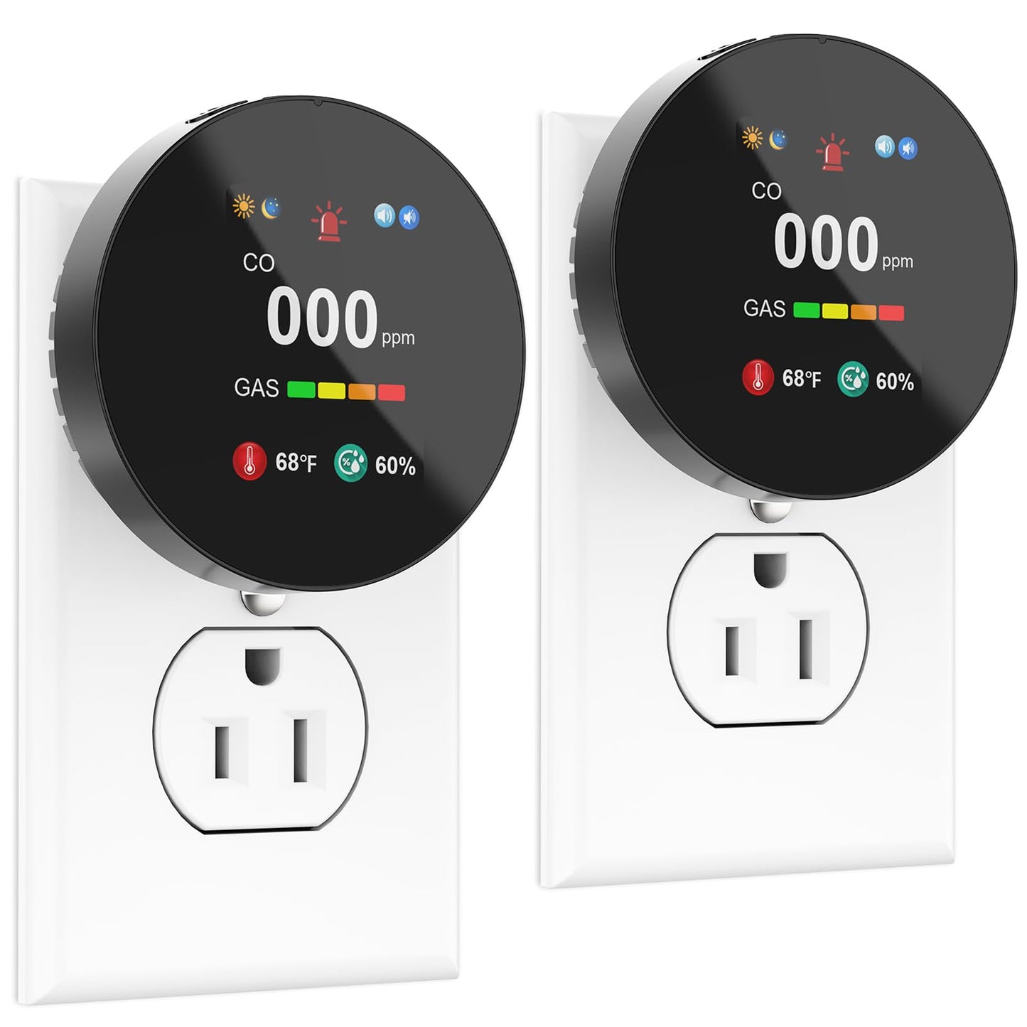 4-in-1 Carbon Monoxide & Gas Detector Plug in, Combination Natural Gas Leak & Carbon Monoxide Alarm, Dual Sensor CO & Gas Detector with Temperature & Humidity, 2 Packs