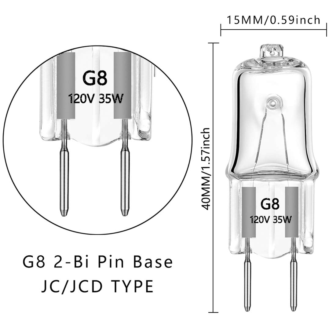 AHEVO G8 Halogen Light Bulbs 35W 120V Soft White 10 Pack Glass Bi-Pin Shorter T4 JCD for Under Cabinet Lighting