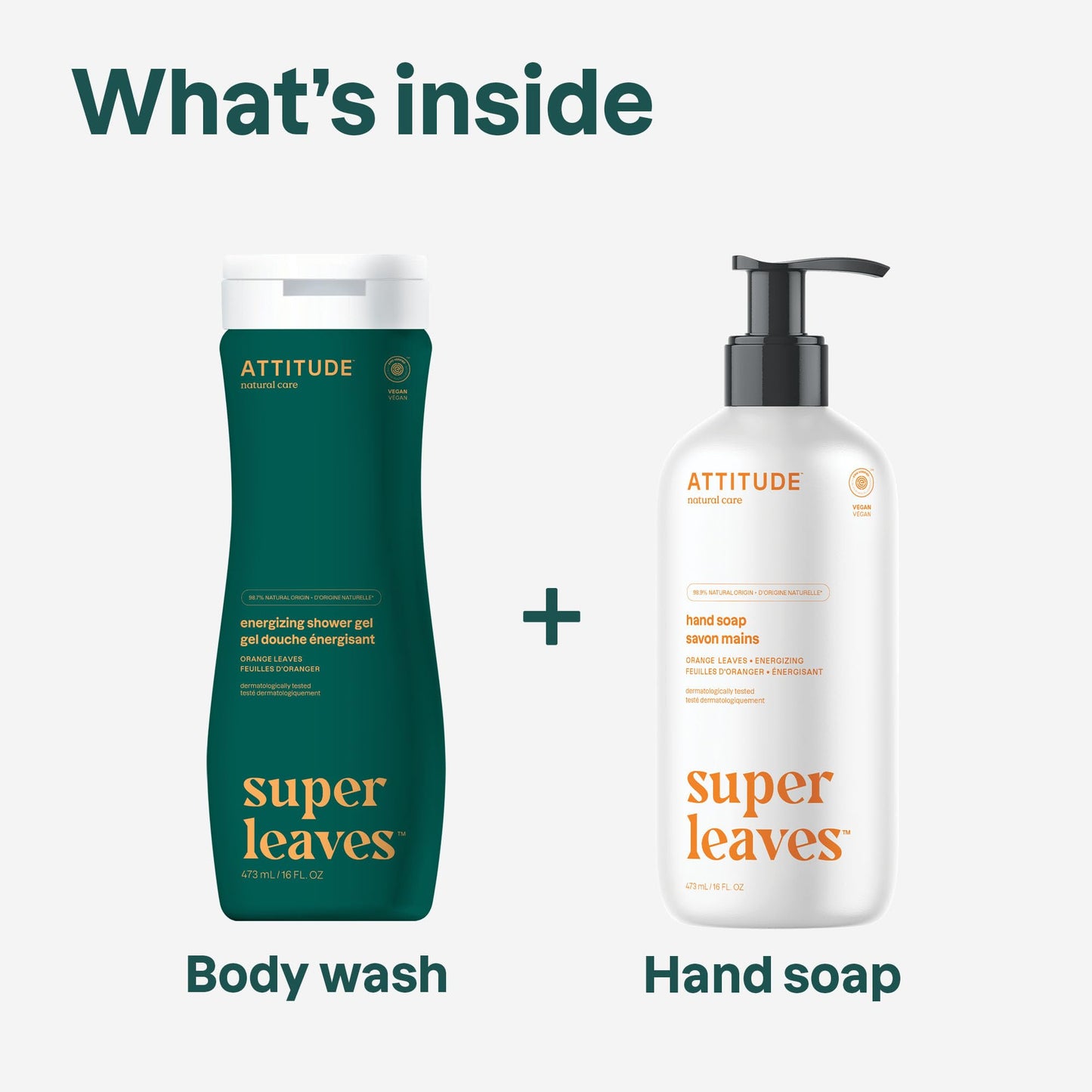 ATTITUDE Body Wash and Hand Soap Set, EWG Verified, Vegan Energizing Duo, Dermatologically Tested Shower Gel and Personal Care P