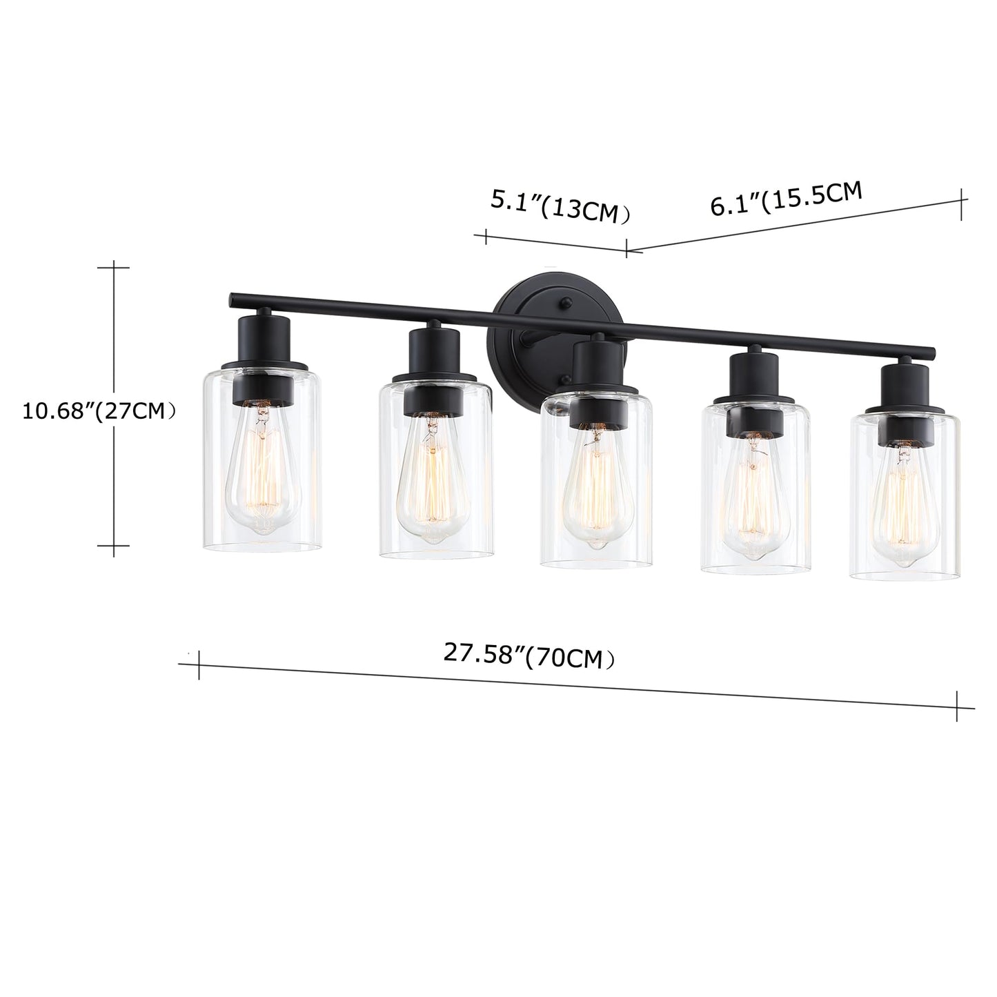 Faymart Lighting 5-Light Black Bathroom Vanity Light Fixture Over Mirror - 5 Bulb Black Wall Sconce For Bathroom Bedroom Hallway Wall Mount Fixture Over Kitchen Sink