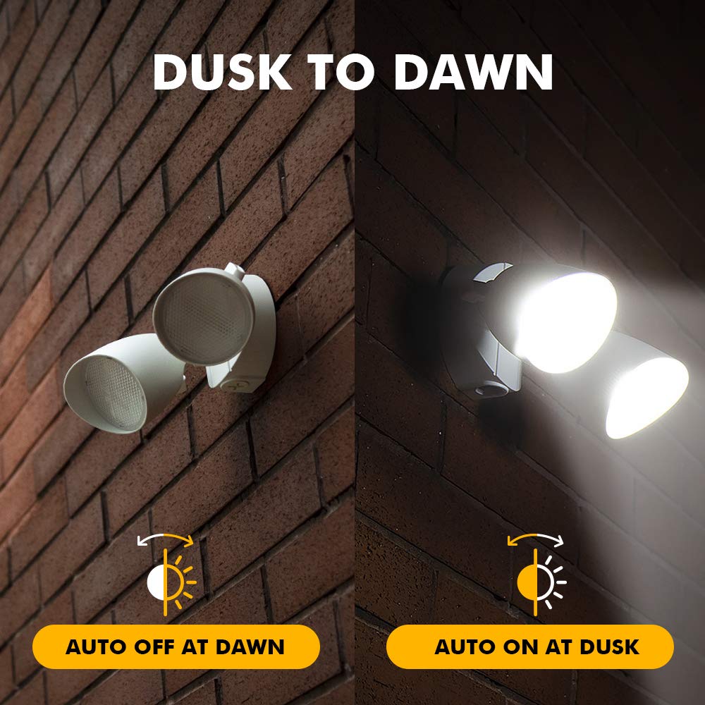 LUTEC Dual-Head Flood Light, 2500 Lumen, 32 Watt, Waterproof, Full Metal, White, Model 6222W-D2D