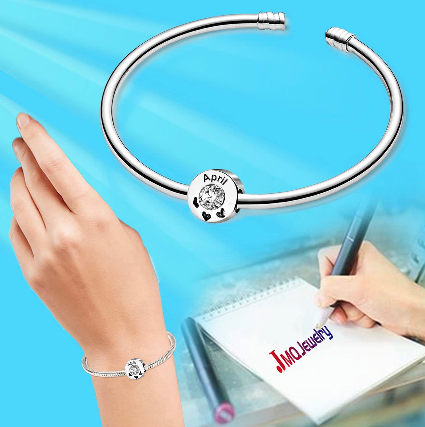 JMQJewelry lnitial Letter Birthday Birthstone April Heart Love White Mom Daughter Shopping Womens Bead Charms Compatible with Pa