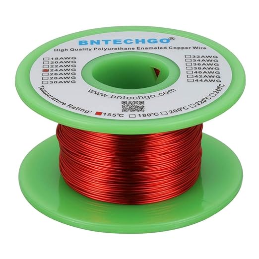 BNTECHGO 24 AWG Magnet Wire - Enameled Copper Wire - Enameled Magnet Winding Wire - 4 oz - 0.0197" Diameter 1 Spool Coil Red Temperature Rating 155℃ Widely Used for Transformers Inductors