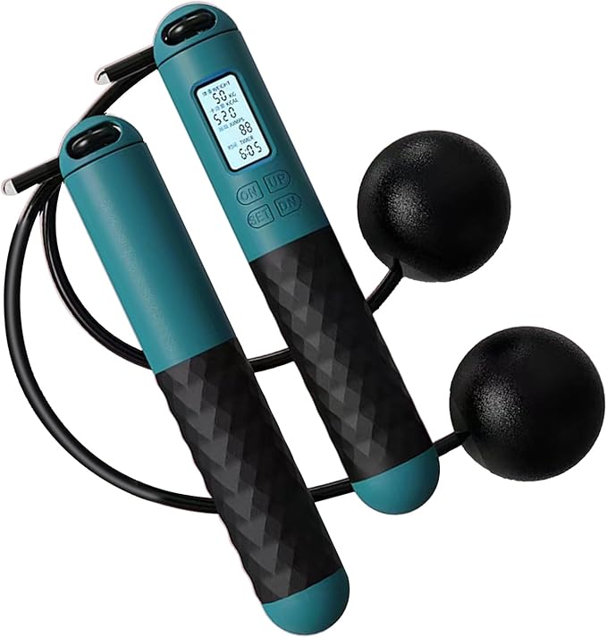 ropelless Jump Rope – Digital Counter Skipping Rope | Ball‑Weighted Cableless Jump Cord With Adjustable Non‑Slip Handles, ...