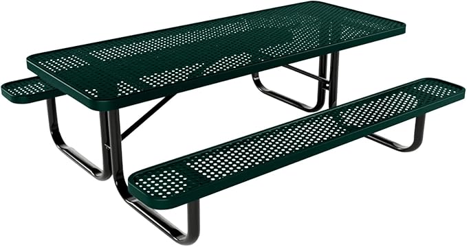 Coated Outdoor Furniture Heavy-Duty Portable Outdoor Kids Table, Punched Steel Kids Picnic Table, Commercial-Grade Picnic Table, Made in America (6ft Rectangular, Childrens, Textured Dark Green)