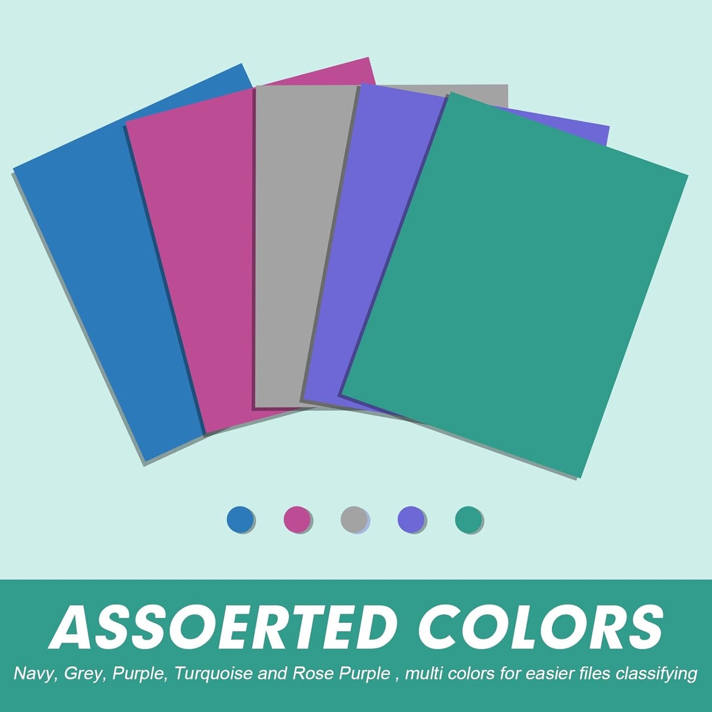 Two Pocket Folders, RAZCC 100 Pack 2 Pocket Folders Fit Letter Size Paper, Paper Folders with Pockets for School Office Business Home, Assorted 5 Colors