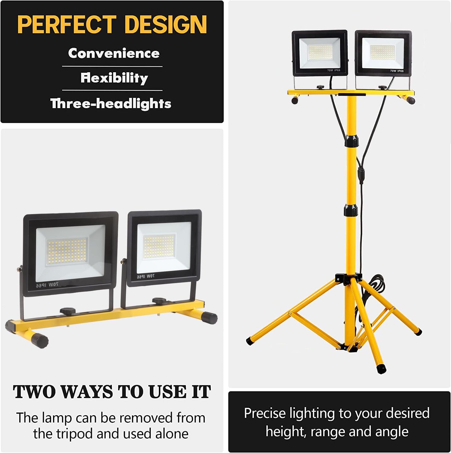 22000 Lumen Work Lights with Stand, 2 Adjustable Head LED Work Light, with Adjustable and Foldable Tripod Stand, Waterproof Lamp with Individual Switch with 6500 Kelvin Color Temperature