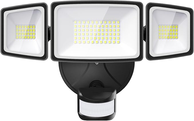 Onforu 65W LED Security Lights Motion Sensor Light Outdoor, 6500LM, 6500K, IP65 Waterproof, Flood Light Outdoor Motion Detector with Adjustable 3 Head, Hardwired Wall Light for Entryway, Yard, Garage