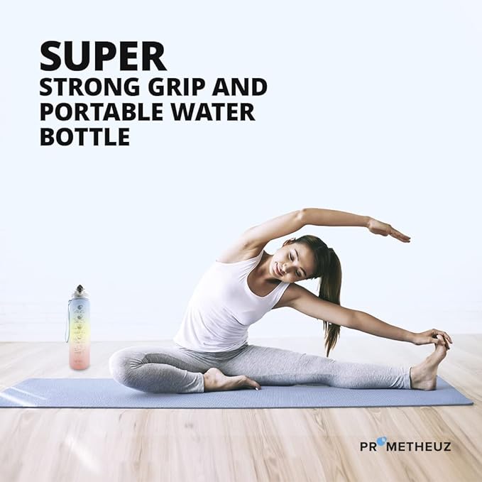 Prometheuz 32oz Water Bottle with Straw, Motivational Water Bottle with Time Marker, Leakproof & BPA-Free for Sports, Work and Fitness Baby Blue-Yellow-Pink