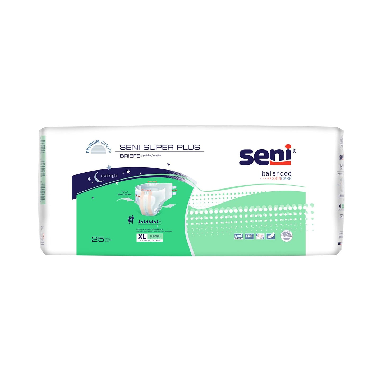 Seni Super Plus Unisex Adult Incontinence Briefs with tabs, Size XL (55"-67"), 75 Count (3 Packs of 25), Heavy to Severe Absorbency, Disposable Overnight Brief for Men & Women
