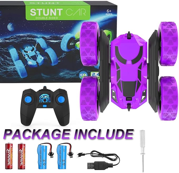Remote Control Car for Kids, 360° Spinning RC Stunt Car with Lights, 4WD Electric Off-Road Vehicle, 2.4GHz Rechargeable Toy Cars for Boys Girls Age 6 7 8 9 10 11 12, Birthday
