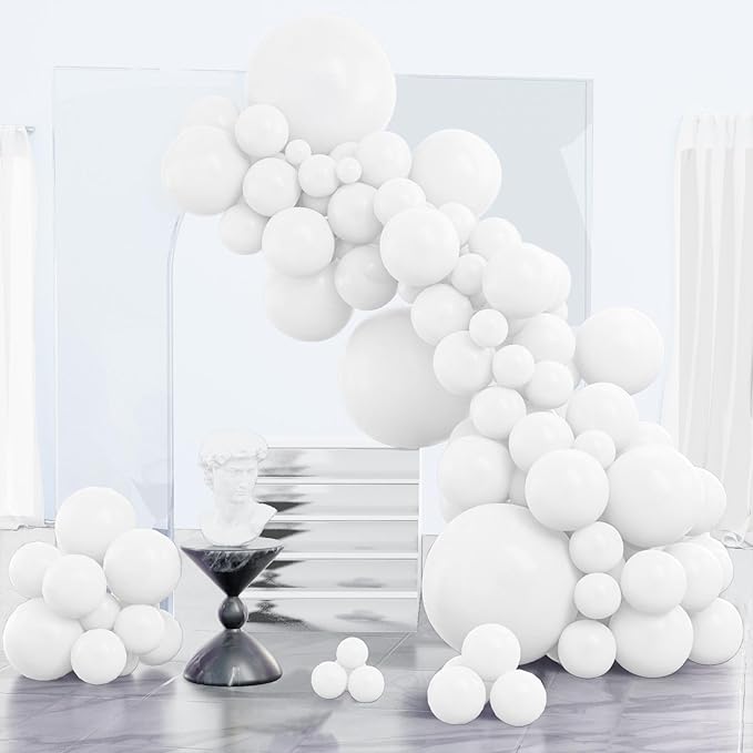 PartyWoo White Balloons 123pcs Different Sizes Pack of 18 12 10 5 Inch Matte White Latex Balloon Arch Kit Garland for Wedd...