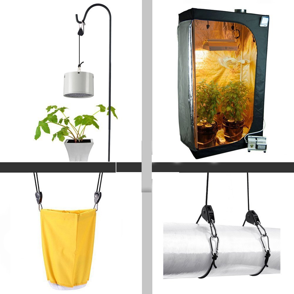 TopoGrow Adjustable Rope Hanger Ratchet Grow Light Hangers 12PCS/6 Pairs Alloy Steel 1/8in  150lb Loose-Proof Design