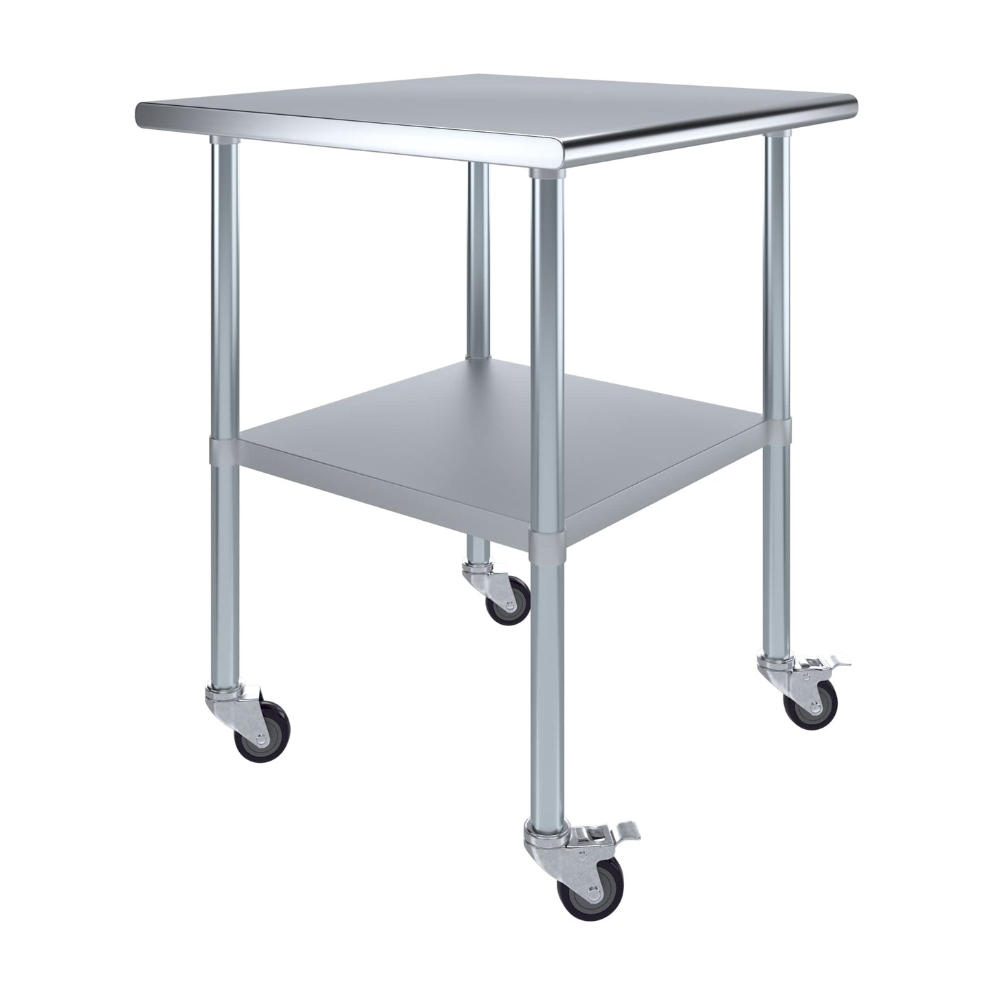 AmGood 30 in. x 30 in. Stainless Steel Work Table with Wheels | Metal Kitchen Food Prep Table | NSF