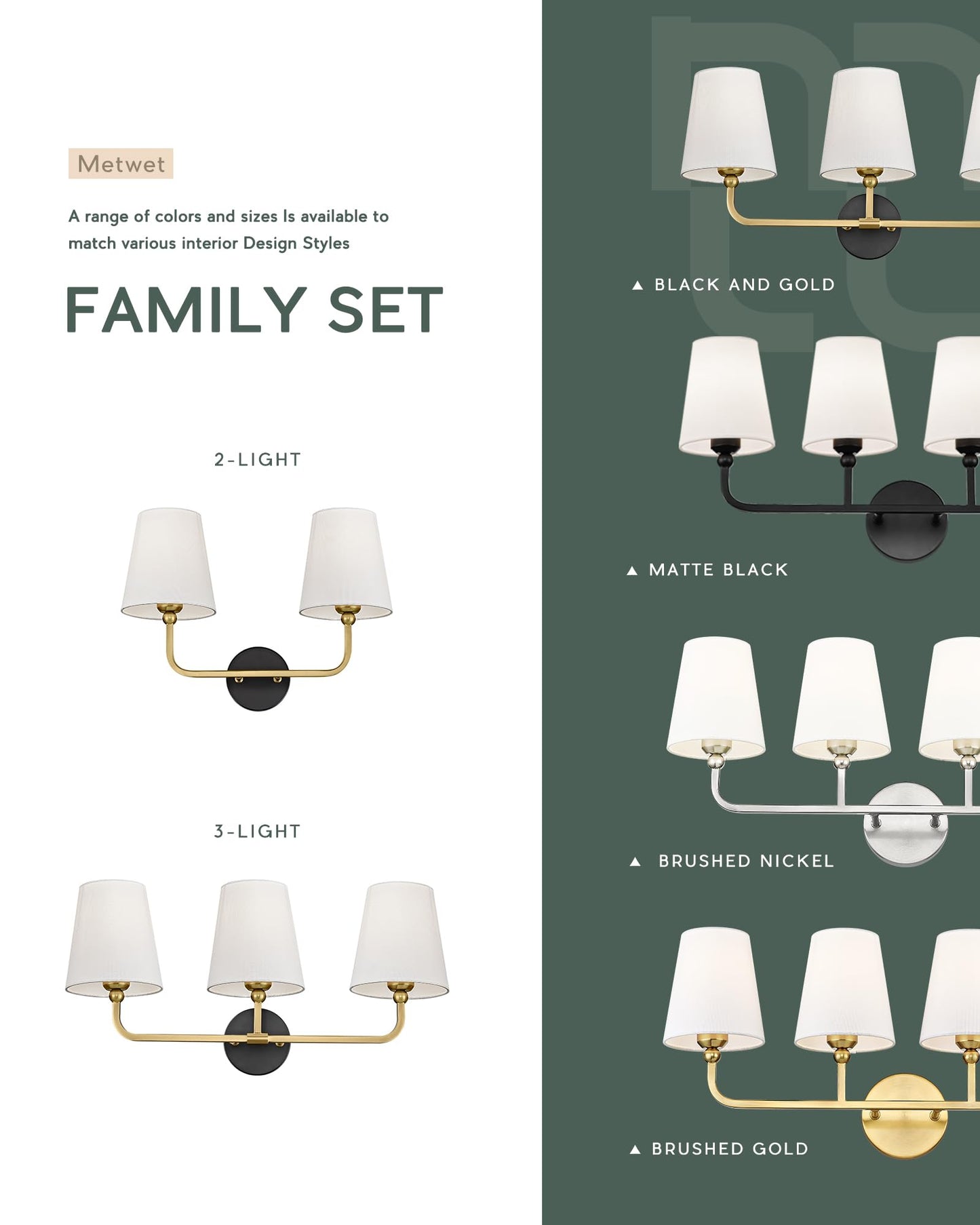 Metwet 2-Light Bathroom Light Fixtures  Black And Gold Vanity Lights  Double Wall Sconce With Flared White Fabric Shade  Modern Sconces Wall Lighting For Hallway Bedroom Stairway  Vl837-Kg-2