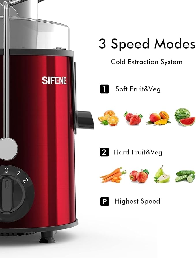 Juicer Machine - 3" Wide Mouth Centrifugal Juicer Extractor for Fruits and Vegetables, Red