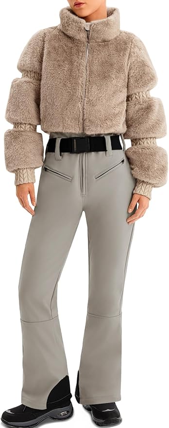 Yousify Womens Snow Suits One Piece Ski Suit Faux Fur Collar Jumpsuit Windproof Winter Warm Ski Outfits for Snowboarding