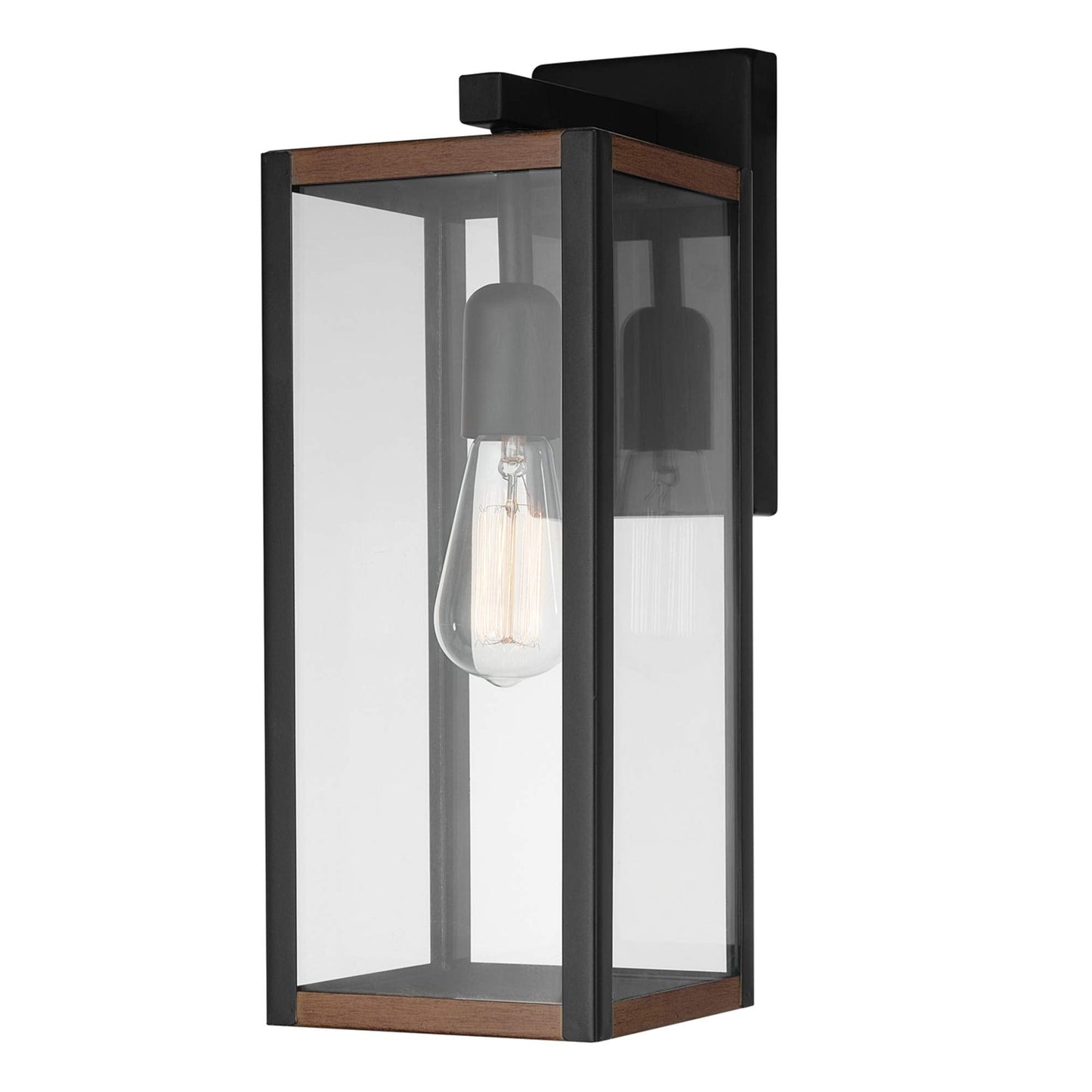 Globe Electric 44681 Wall Sconce, 1-Light, Matte Black, Faux Wood Accents, Glass Shade
