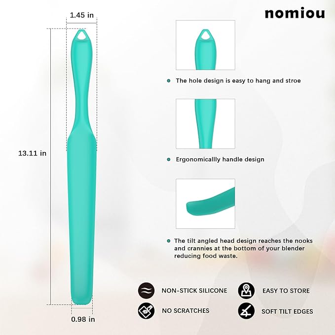 Silicone Blender Spatula for Blade Scraper - Easy to Reach Under Blender Blades and Edges, Silicone Rubber Grip with Hanging Holes Reusable (Cyan)