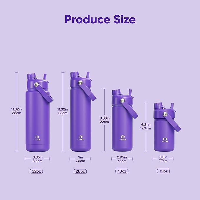 ENCOOL Insulated Water Bottle with Straw Stainless Steel Water Bottle, Leak-Proof, BPA-Free, Double Wall Vacuum Keeps Cold for 24 Hours for Sports, Travel, School (18 oz, Violet)