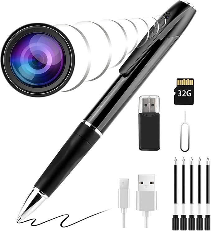Covert Pen Camera with 1080p HD Video, Discreet Body Wearable Cam with 70-Min Battery & 32GB SD Card for Business, Evidenc...