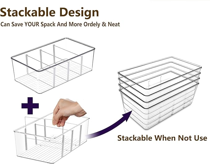 Pantry Organizers and Storage - 2 Pack Kitchen Organizers and Storage for Fridge,Drawer and Refrigerator - Spice Organization for Cabinet,Clear Plastic Stackable Bins for Snack Organizer