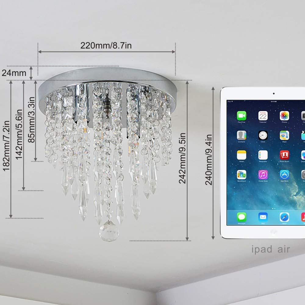 lifeholder Mini Chandelier, 2 Lights, Acrylic Crystal Flush Mount Ceiling Light, 10.4in  H x 8.7in  W, for Bedroom, Kitchen, Bathroom