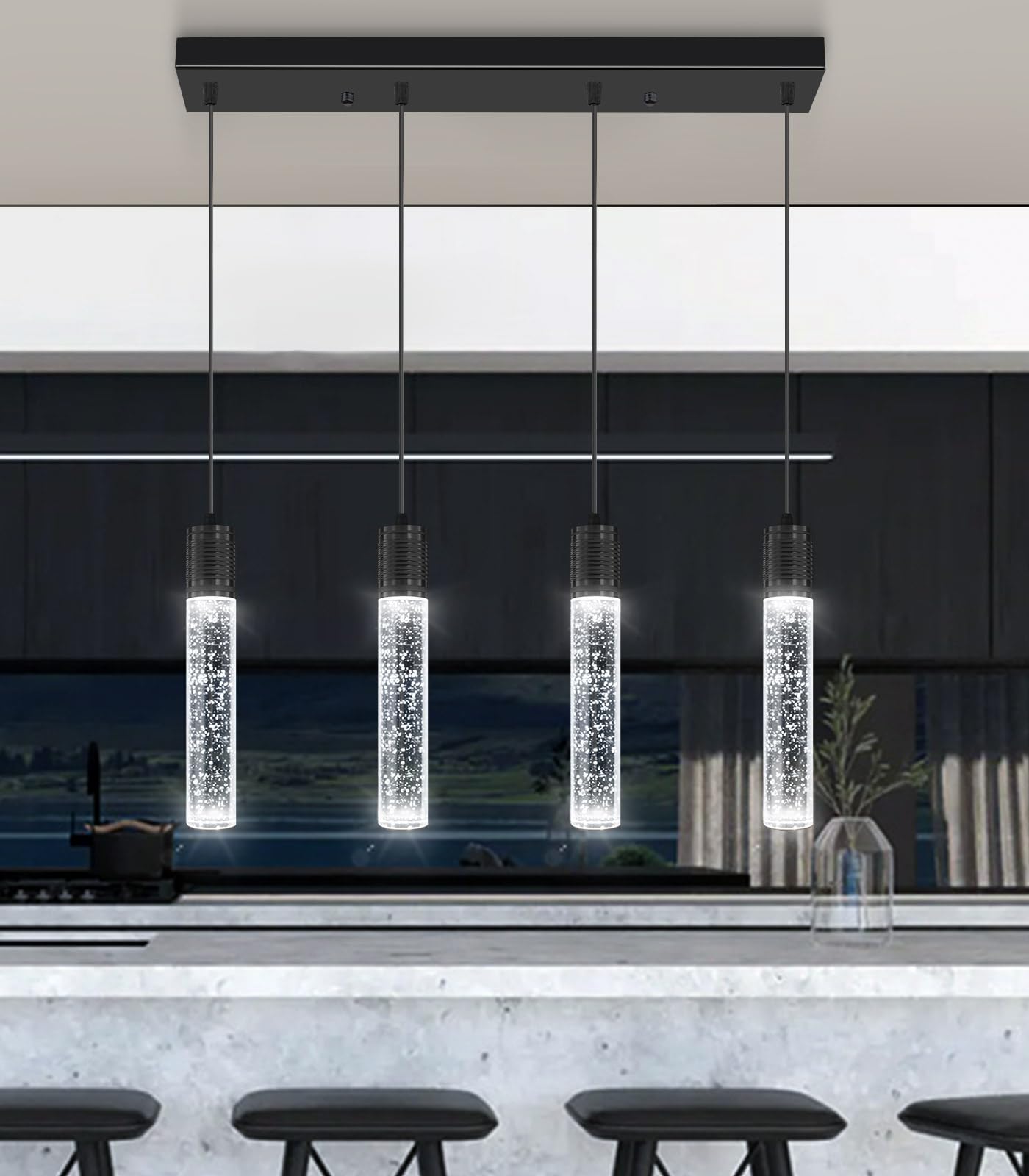Dolria 4-Lights Mini Modern Crystal Chandeliers For Kitchen Island Pendants Lighting Fixture Led Ceiling Light For Dining Room Bedroom Foyer 6000K