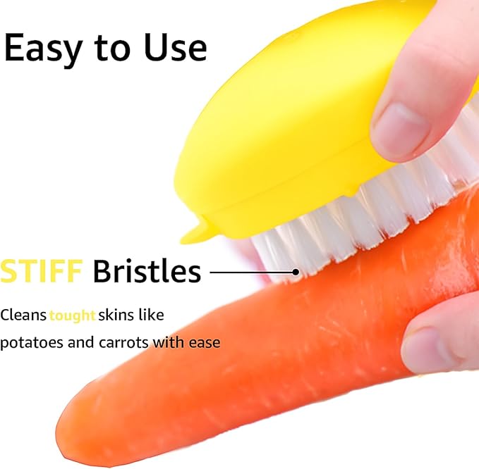 Premium Veggie Brush The Scrubber for Potato Eyes,a Potato Scrubber Suitable for Root Vegetables & Delicate Fruits,a Dual-use Fruit and Vegetable Brush, Your Kitchen Essential (Yellow 2Pack)