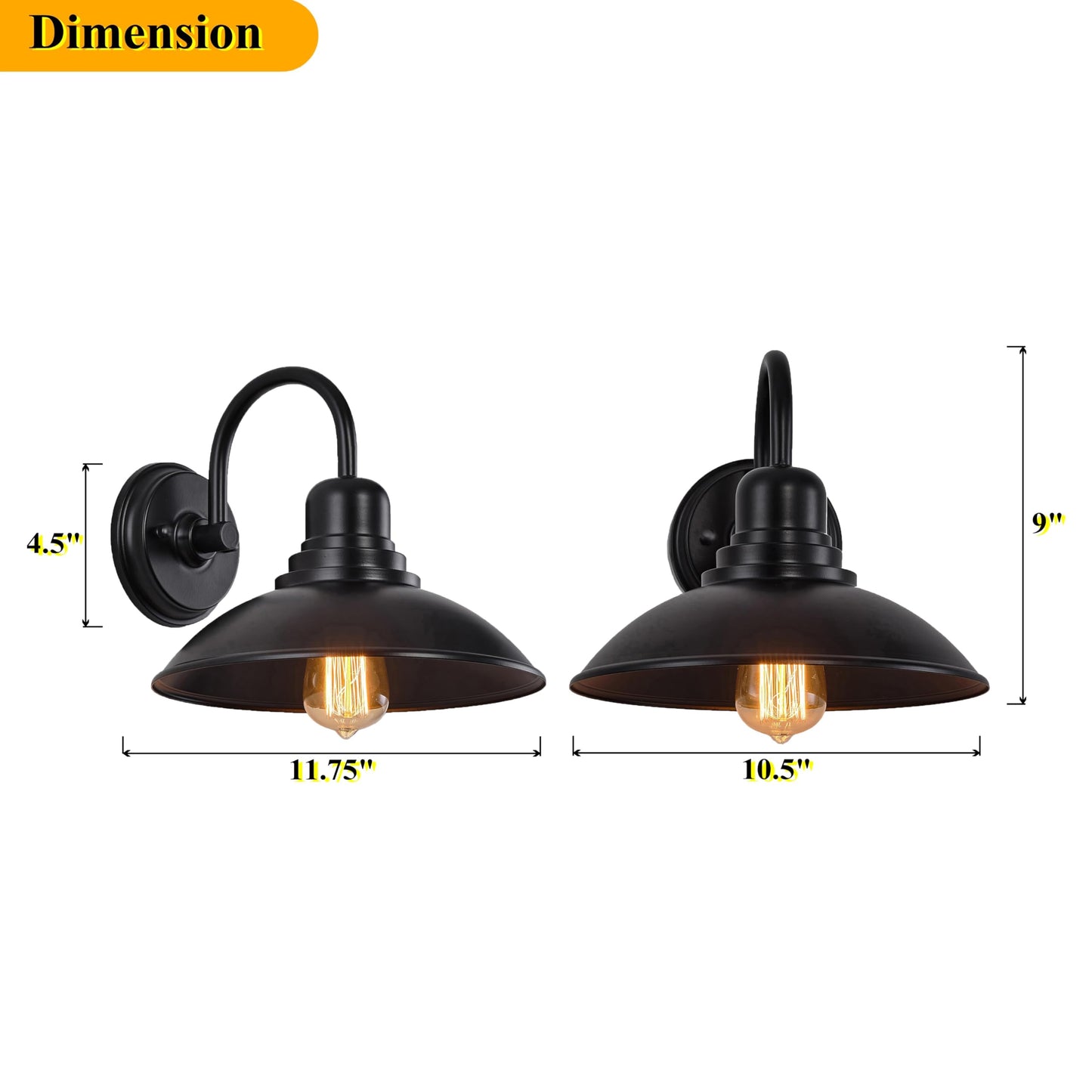 Flalinko Black Gooseneck Barn Light Indoor  Farmhouse Vanity Lighting Fixtures With E26 Based Socket  Round Exterior Wall Sconce For House Bedroom Garage Bathroom