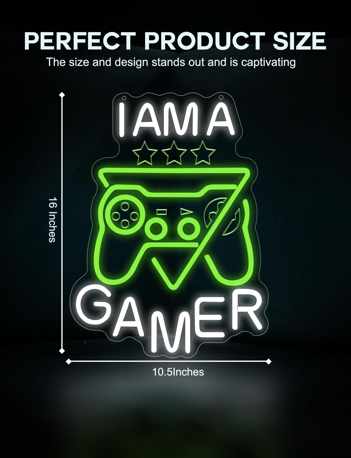Lumoonosity Gamer Neon Sign - USB Powered LED Light for Gaming Room - 16.54inL x 12.6inW - White Game Controller Night Light