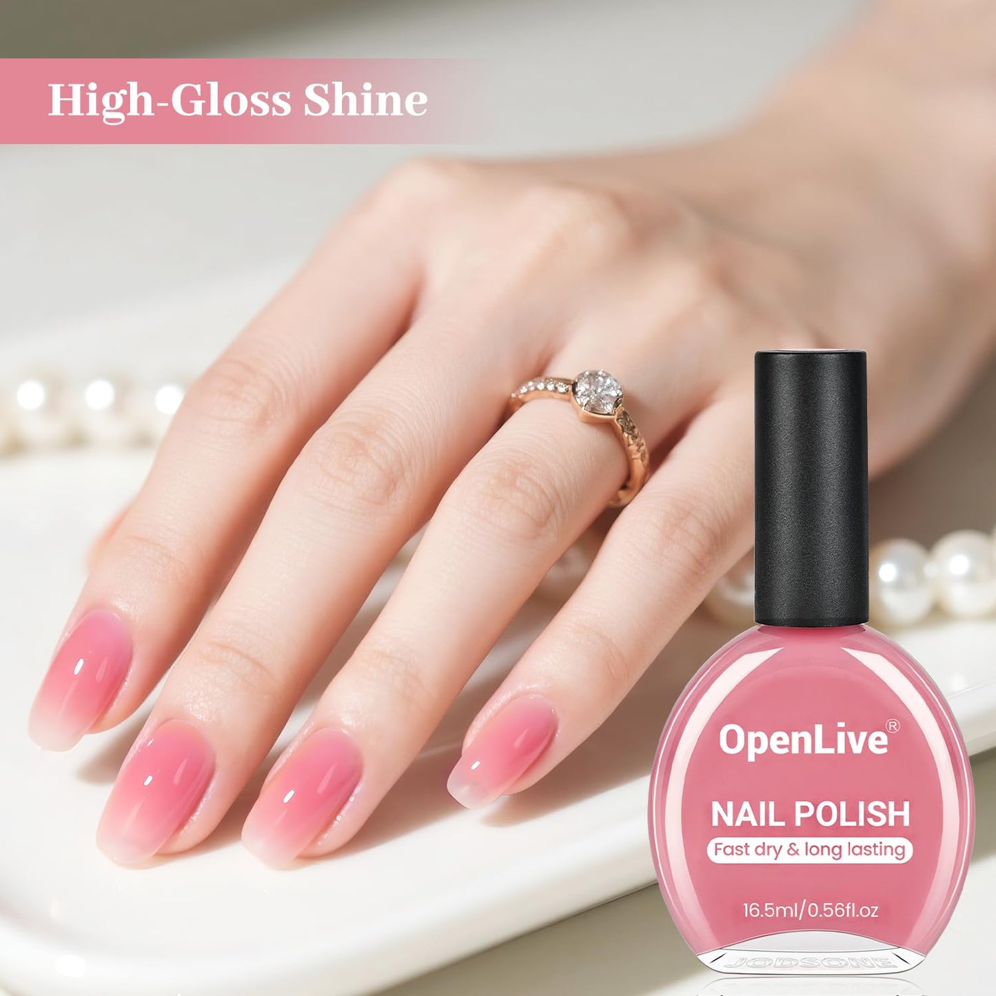 OpenLive 16.5ml Jelly Rose Pink Nail Polish Large Volume Quick Dry Nail Polish, Long Lasting Shine, Fingernail Toenail Nail Art