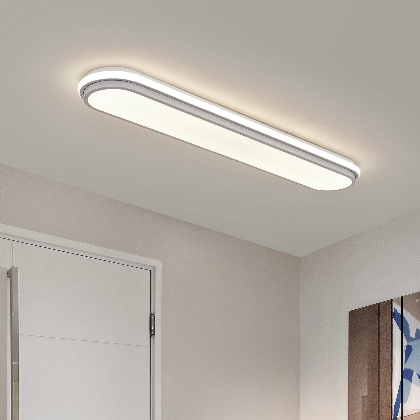 Naroume Smart Led Ceiling Light 36.2In Dimmable Modern Metal Linear Led Ceiling Lamp Flush Mount Wraparound Shape Lighting Fixture With Remote Control For Kitchen Dining Room & Laundry 55W