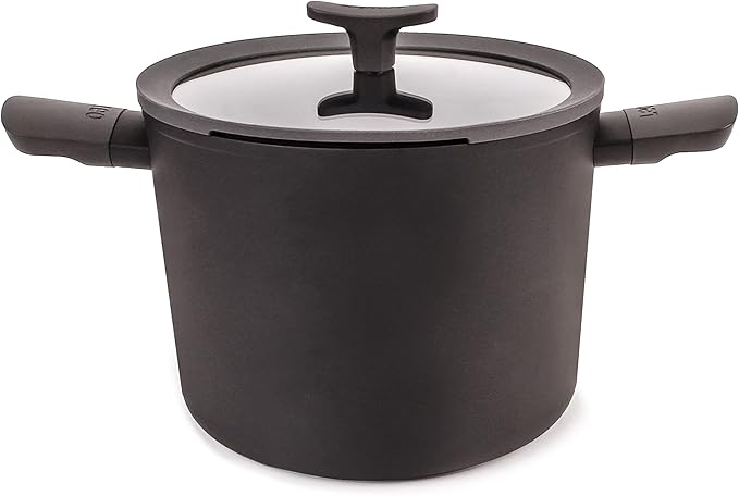 BergHOFF Leo 10Pc Non-stick Ceramic Cookware Set With Glass Lid, Cast Aluminum, Non-toxic, CeraGreen Nonstick Coating, Stay-cool Handle, Induction Pots and Pans, Black