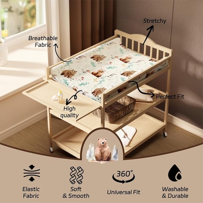 4 Pack Changing Pad Covers Woodland Forest Animals Wood Neutral Unisex Fitted Baby Changing Pad Cover Set for Baby Boys or Girls (Cartoon Beer)