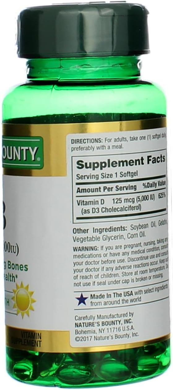 Nature's Bounty Vitamin D-5000 IU Softgels, Maximum Strength 150 ea ( Pack of 2)