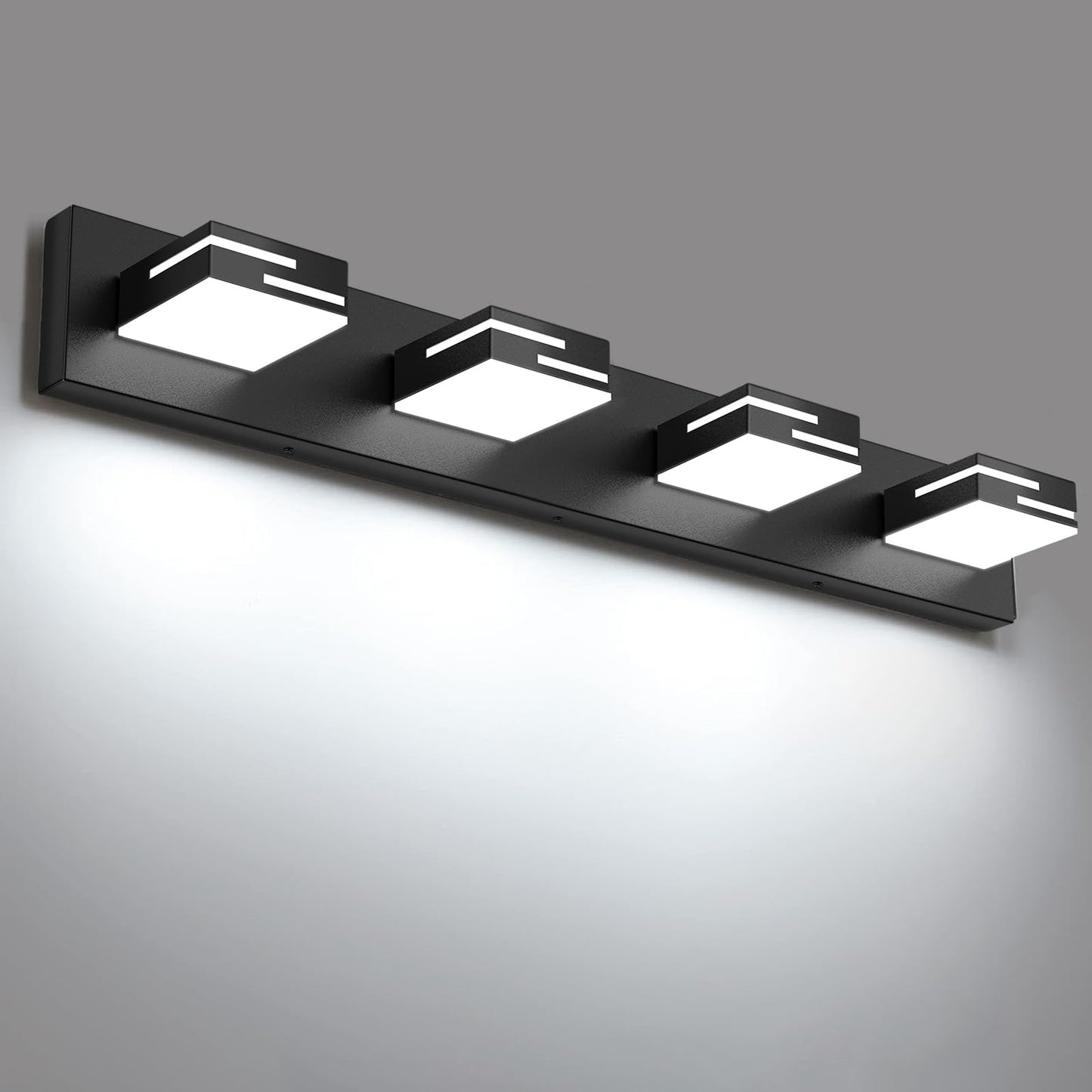 Lkhf Led Modern Bathroom Vanity Light Fixtures 4-Light 28-Inch Dimmable Matte Black Vanity Lights For Bathroom Lighting Fixtures Over Mirror  With 350?Rotatable Acrylic Heads (Cool White 6000K)