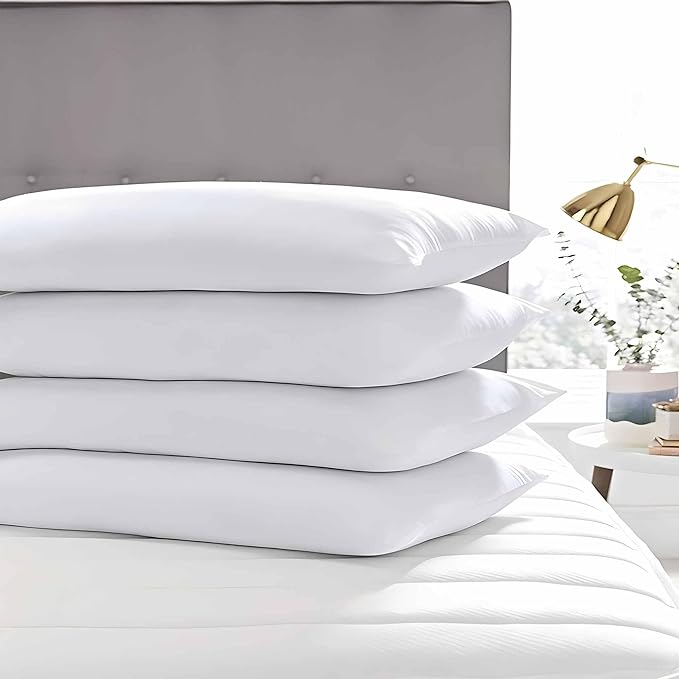 Thin Flat Soft Bed Pillows Queen Size Set of 2 Pack for Sleeping 20"x30", Hypoallergenic Skin Friendly Microfiber Filling Machine Washable