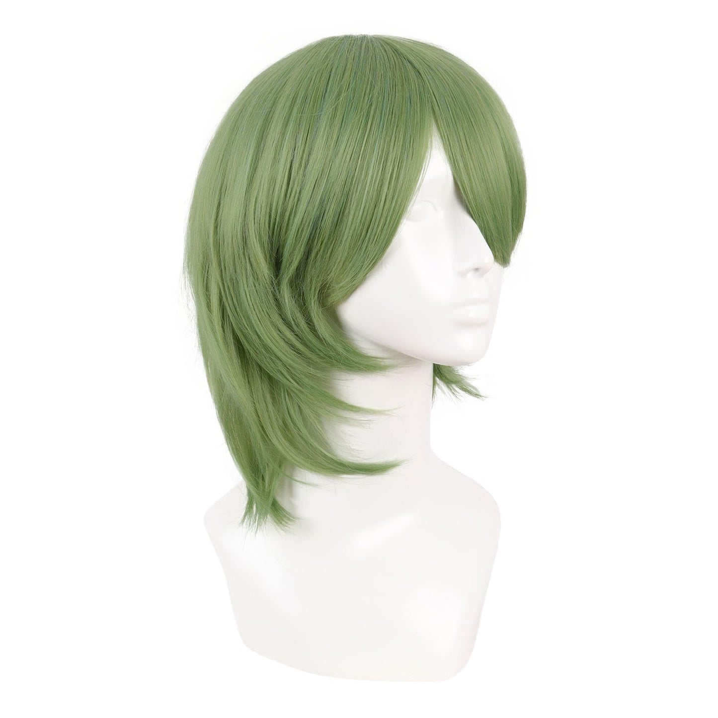 MapofBeauty 14 Inch/35 cm Short Cosplay Wolf Tail Synthetic Side Bangs Party Wig (Mixed Green)