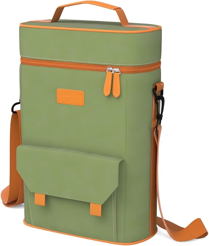 Premium Yerba Mate Kit Carrier Tote Bag - Double Layer Waterproof 2 Wine Bottle Pockets Portable Bag for Travel, Picnic, Beach