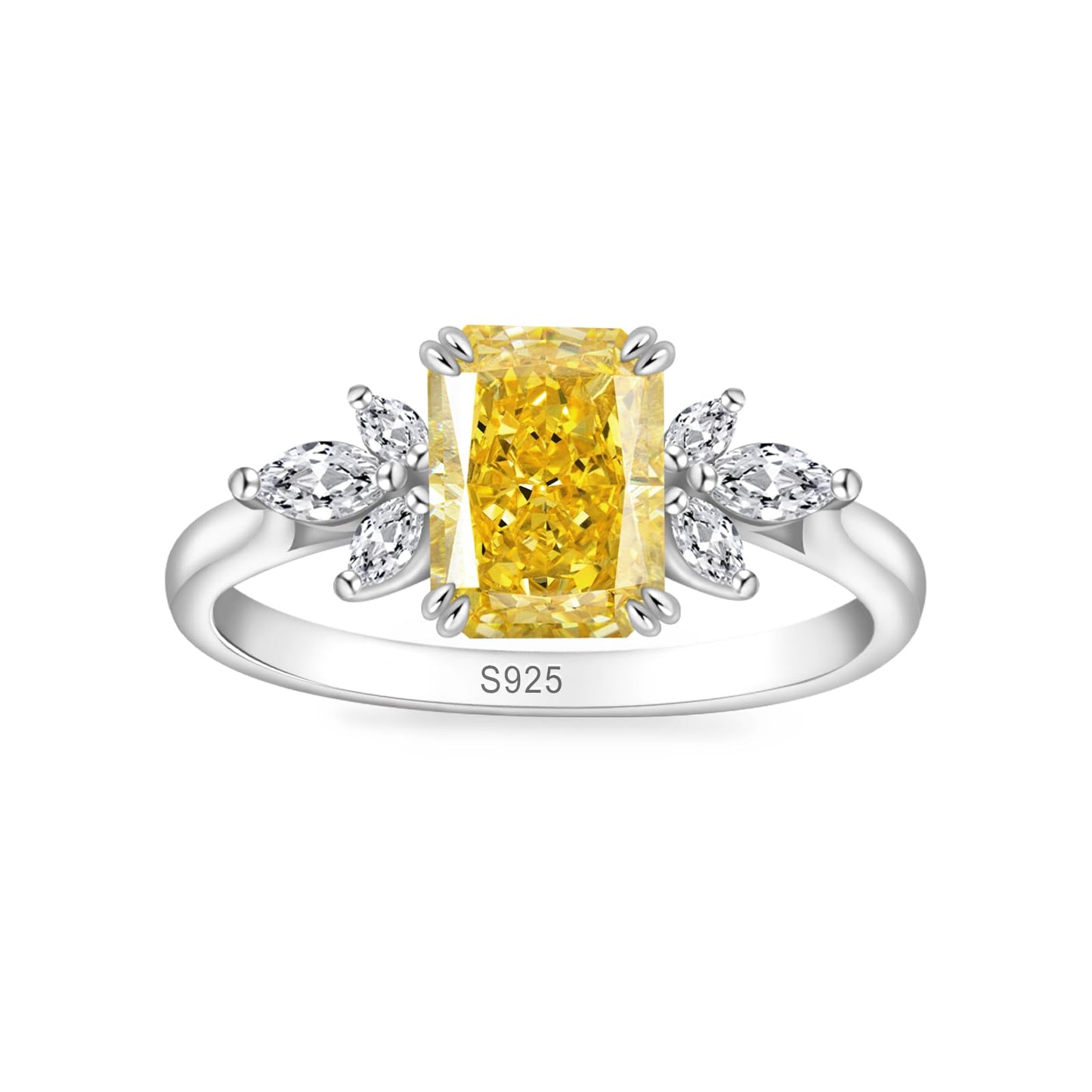 PHNIBIRD Birthstone Rings for Women 1.5ct Simulated Yellow Topaz Rings Sterling Silver Cubic Zirconia Ring November Birthstone J