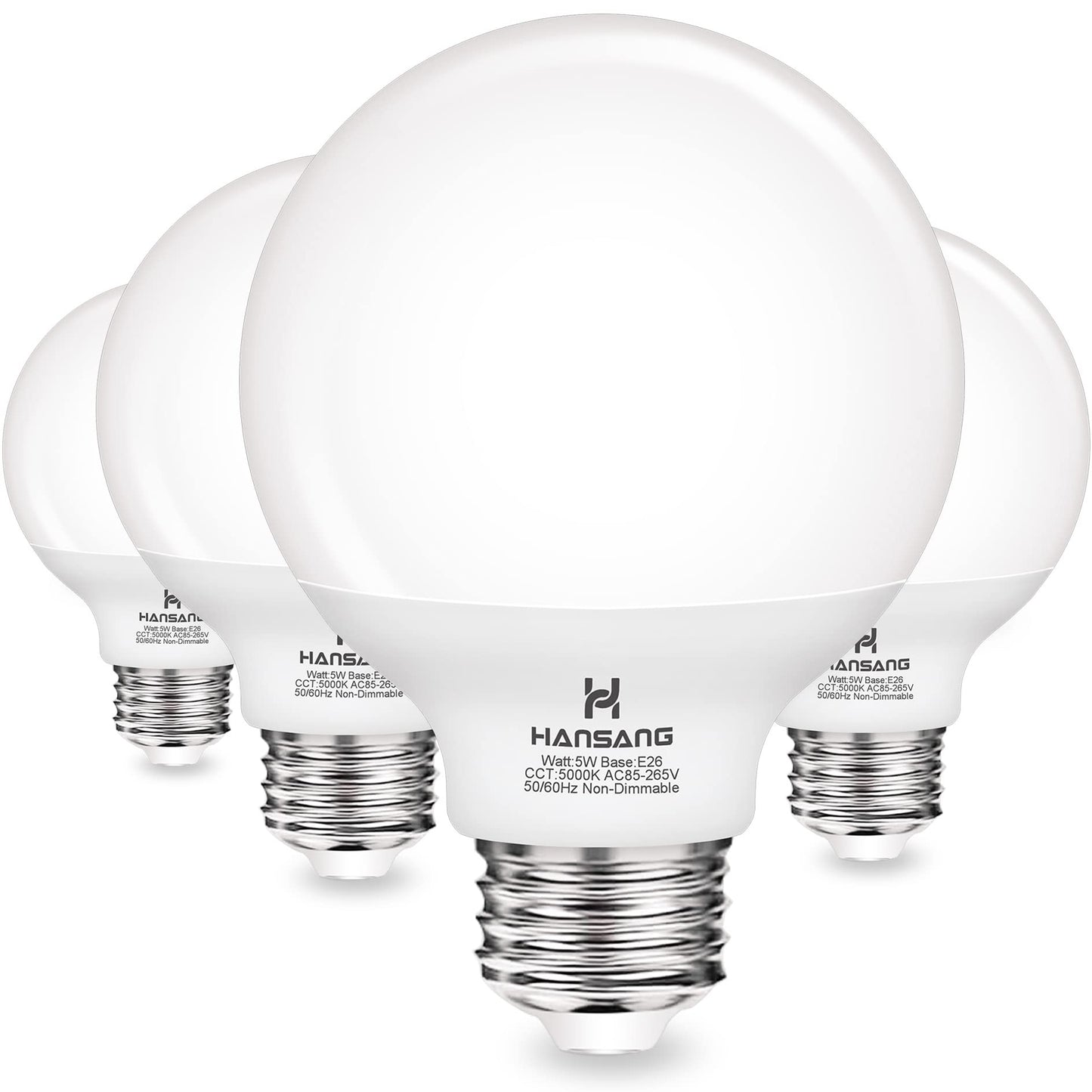 hansang G25 LED Globe Light Bulbs 60W Equivalent 5000K Daylight E26 Base 4-Pack Plastic